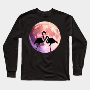 Flamingo and shades pink Moon Long Sleeve T-Shirt